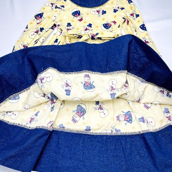 Vintage Girls Snowman Winter Christmas Holiday Peter Pan Collar Dress 4 - 6 - Picture 7 of 9